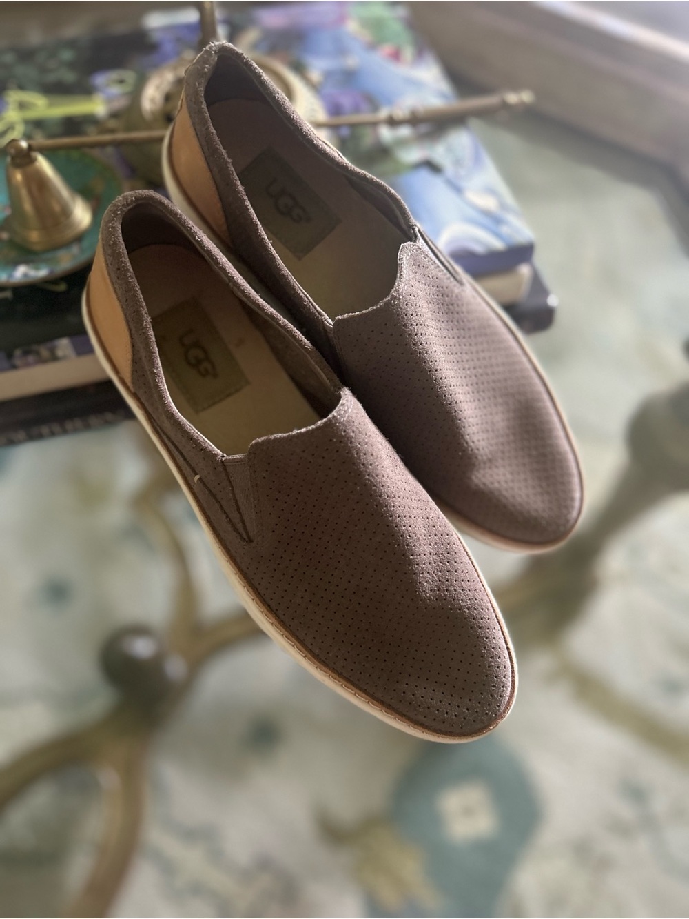 UGG S/N 1018375 Adley Slip On Suede Leather Shoes Loafer Brown Tan Women Sz 6.5